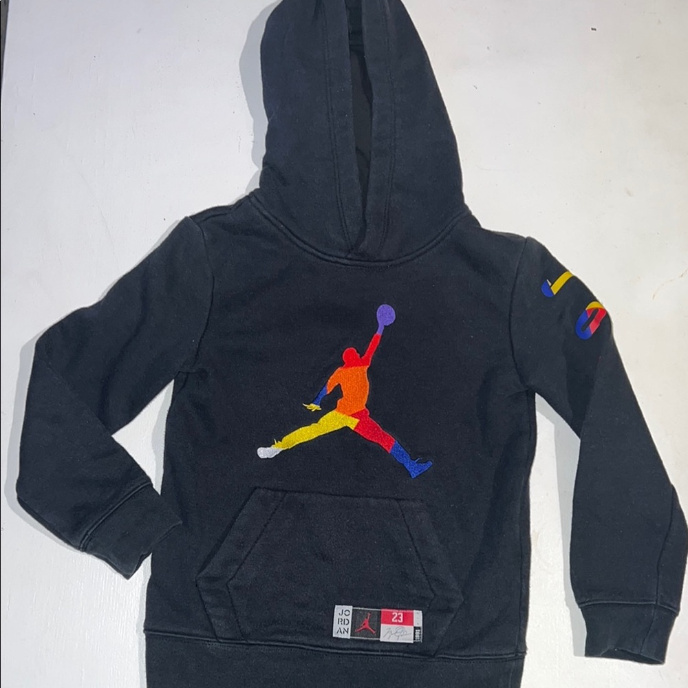 Jordan vintage Black with multi colored Iconic Jumpman Logo kids M